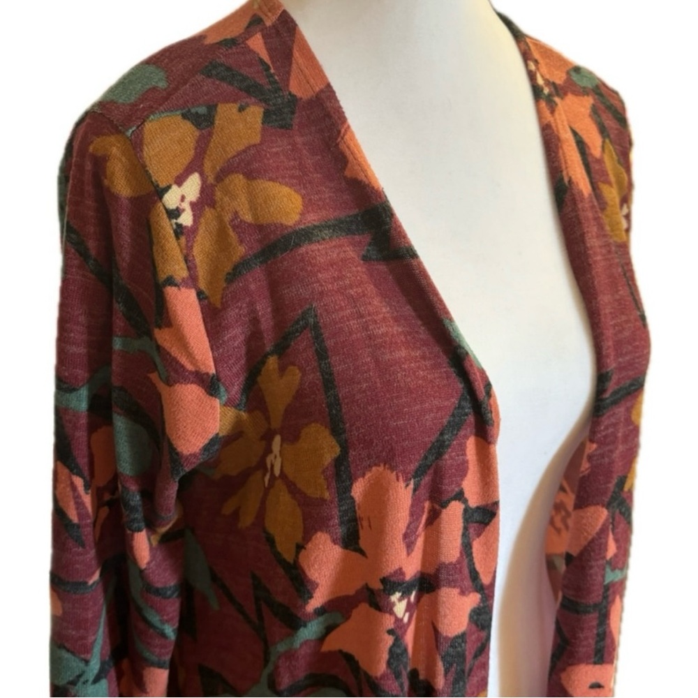 LuLaRoe Sarah Long Duster Cardigan — Rust Floral Print, Size M - Picture 5 of 7